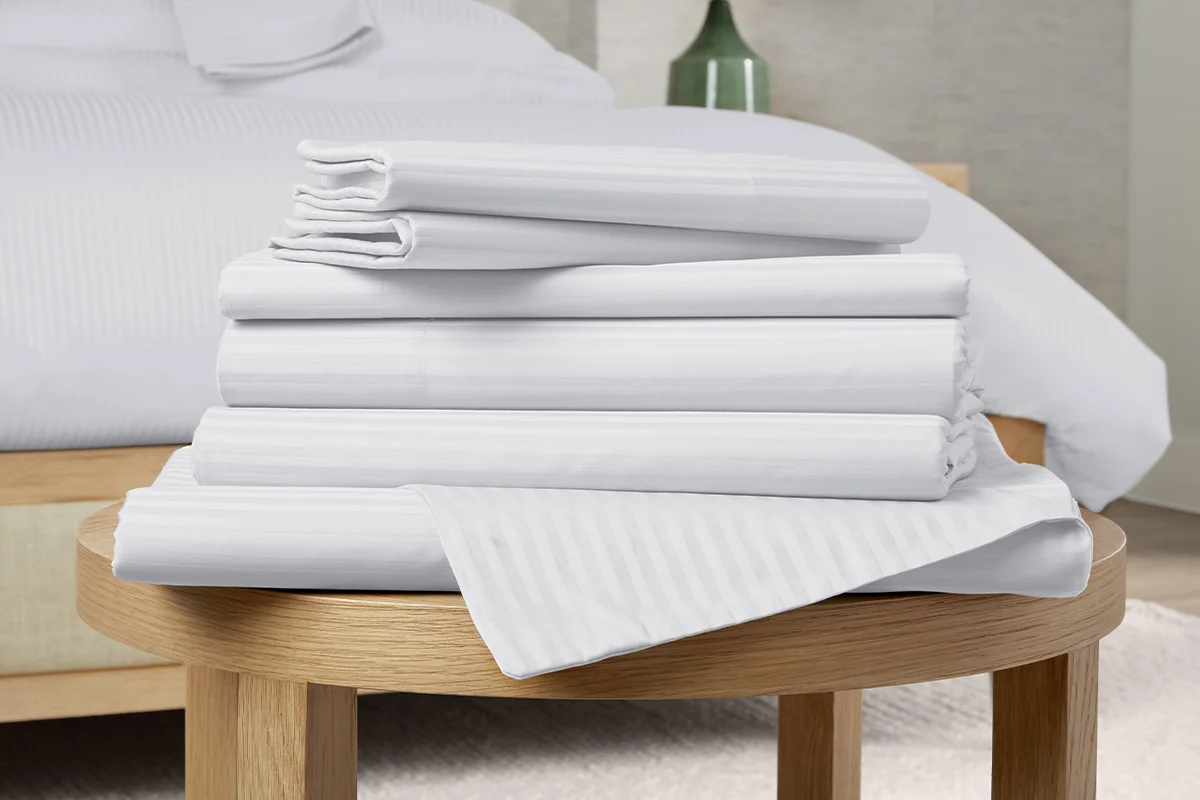 White Tonal Stripe Linens